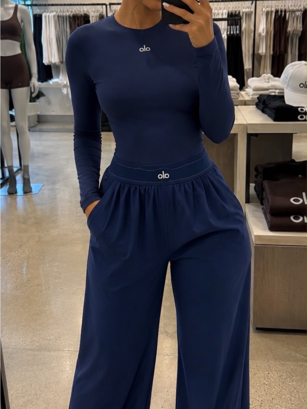 ALO Yoga Navy Long-Sleeve Wide-Leg Jumpsuit